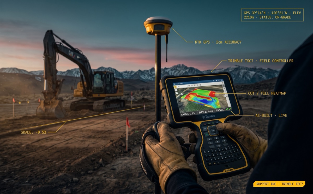 Errol Kerr running Trimble TSC7 field controller on a Sierra excavation jobsite