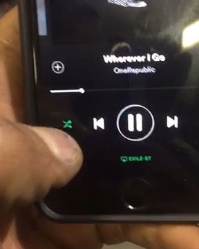 Phone showing Spotify playing OneRepublic via EXILE-BT Bluetooth connection