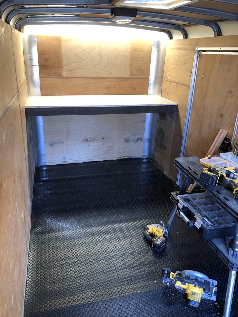 Materials staged inside the trailer for the first day of cuts