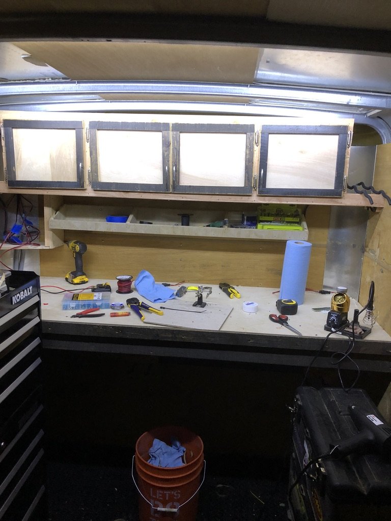 110V receptacle rough-in inside the workbench cabinet