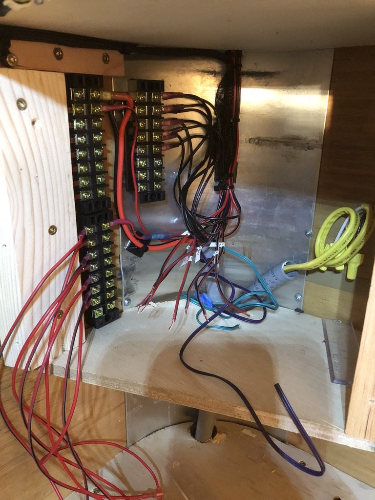 Close-up of the finished tool wall with all DeWalt tools mounted