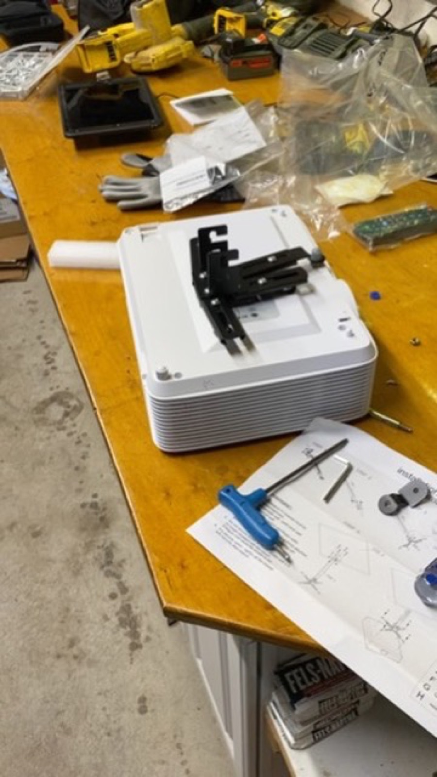 V2 projector being mounted close-up