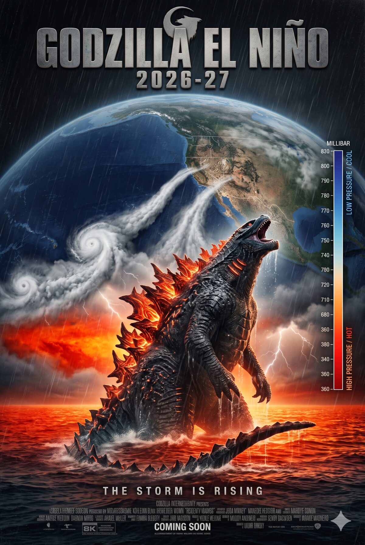 Godzilla El Ni&ntilde;o satellite imagery showing massive warm water anomaly in the equatorial Pacific