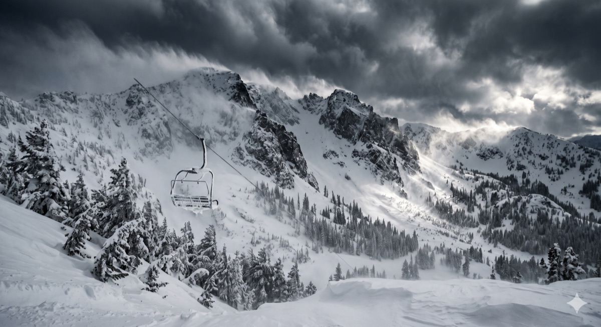 Powerful winter storm system moving over the Sierra Nevada mountains