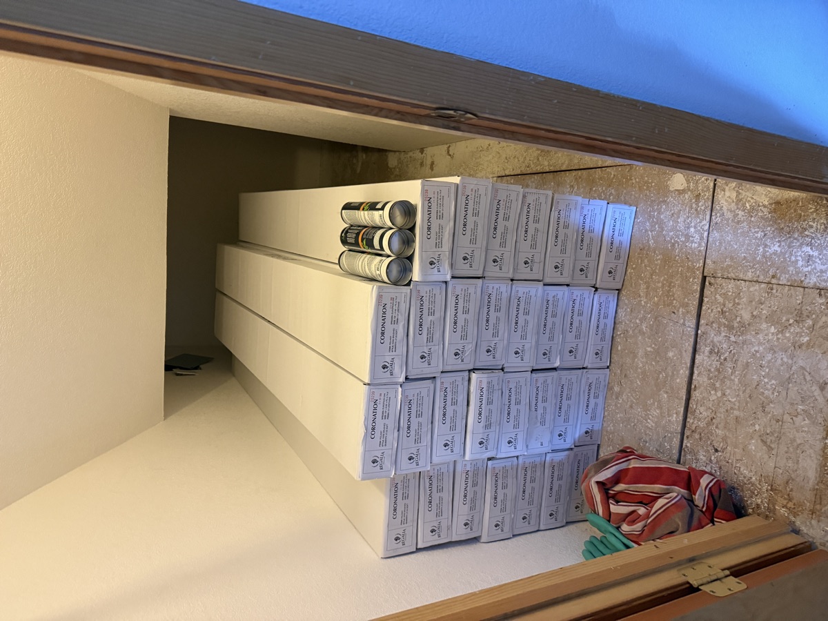 REGALIA hardwood flooring boxes opened and acclimating in the room