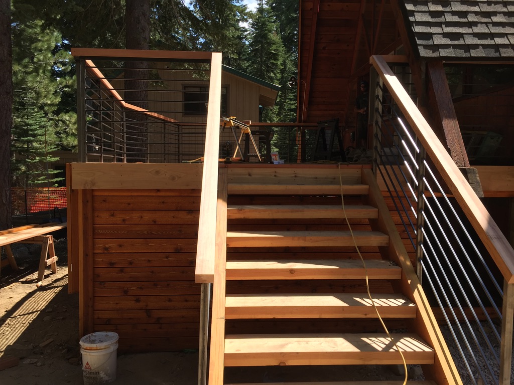 Custom railing and balustrade fabrication by CC Welding — stone-step handrails, cable rail and picket panels for Tahoe homes (photo 27 of 152)