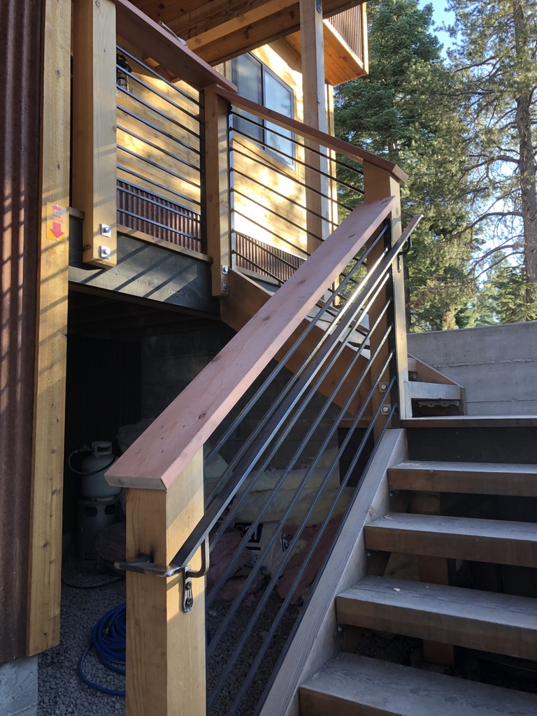 Custom railing and balustrade fabrication by CC Welding — stone-step handrails, cable rail and picket panels for Tahoe homes (photo 133 of 152)